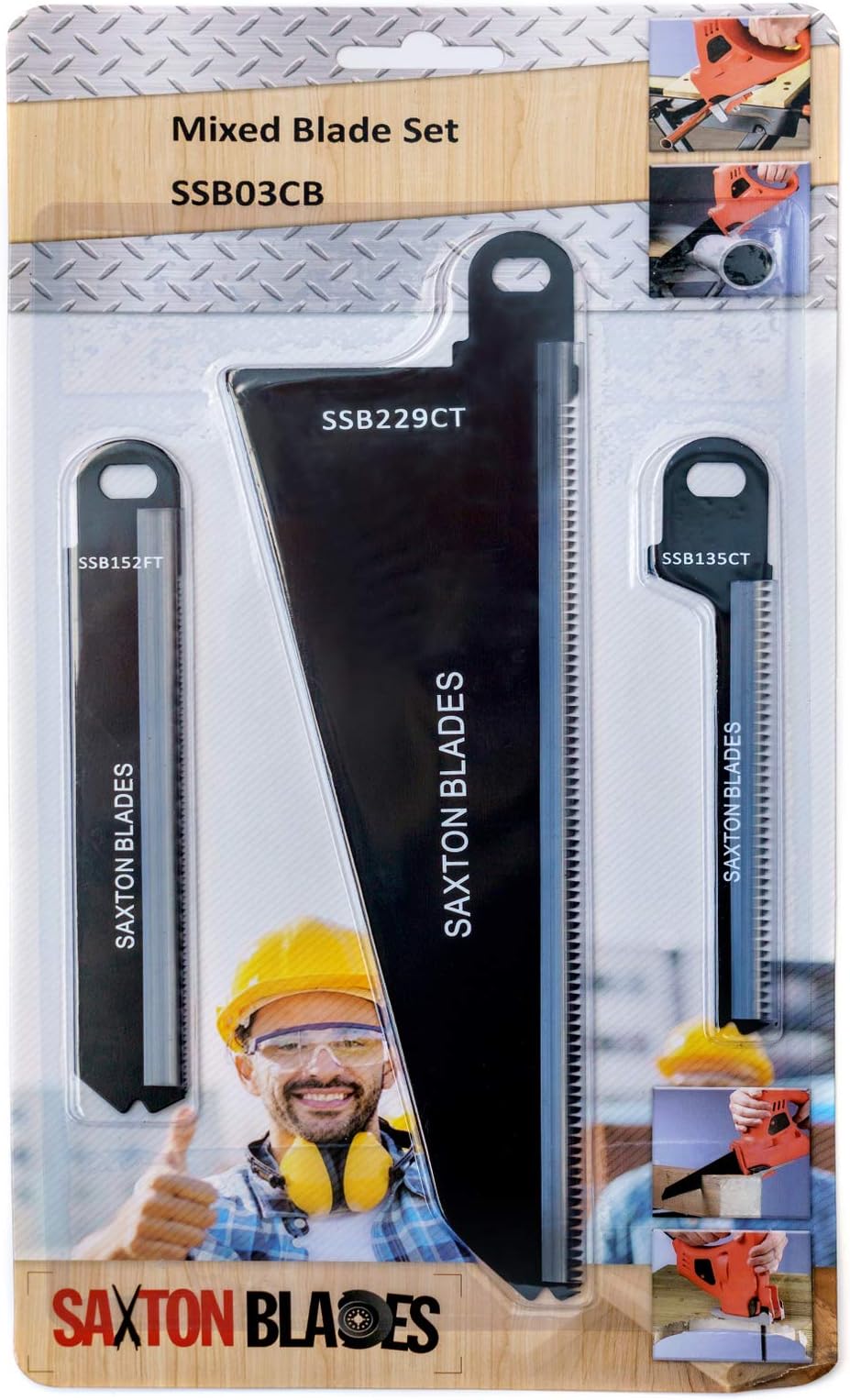 Saxton SSB03CB 3pc Blade Set Wood Metal Compatible with Black and Decker Piranha Scorpion Saws
