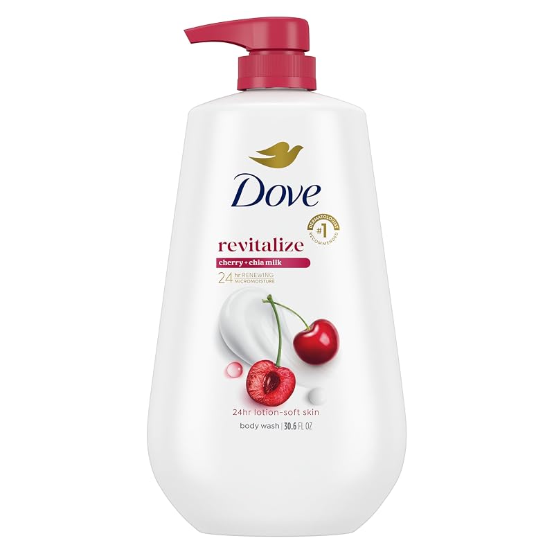 Sabonete líquido corporal Dove Cherry & Chia Milk com pump, sem sulfatos, 907 g