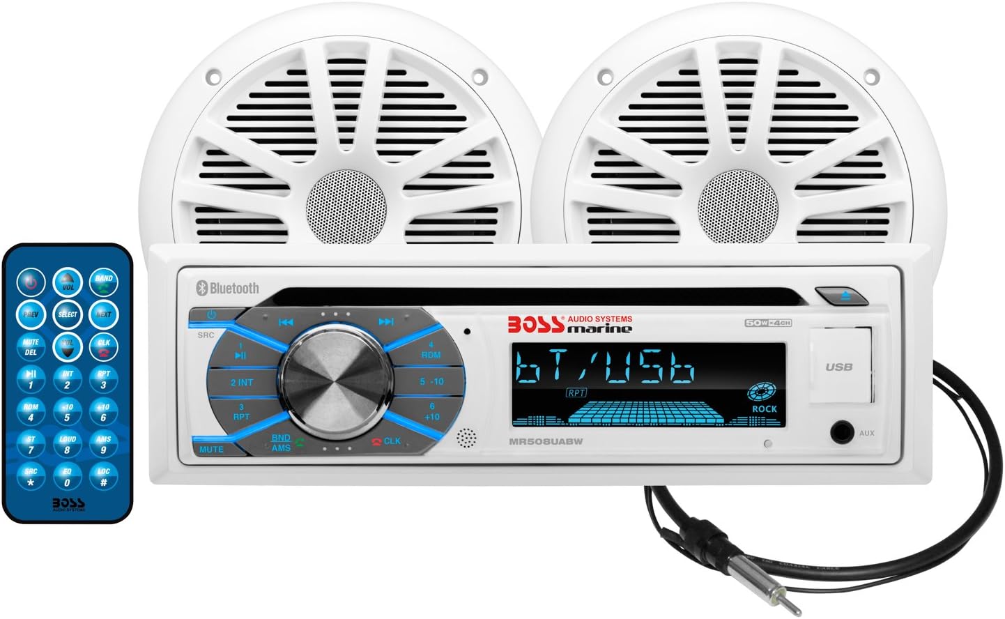 - MCK508WB.6 Marine Boat Bluetooth Stereo & 6.5 Inch Speakers - CD DVD Player, AM/FM Radio Receiver Head Unit, Dipole Antenna