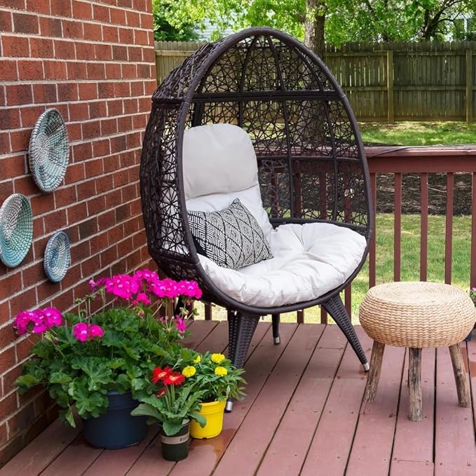 Costway Wicker Outdoor Indoor Oversized Egg Chair With Cushions For