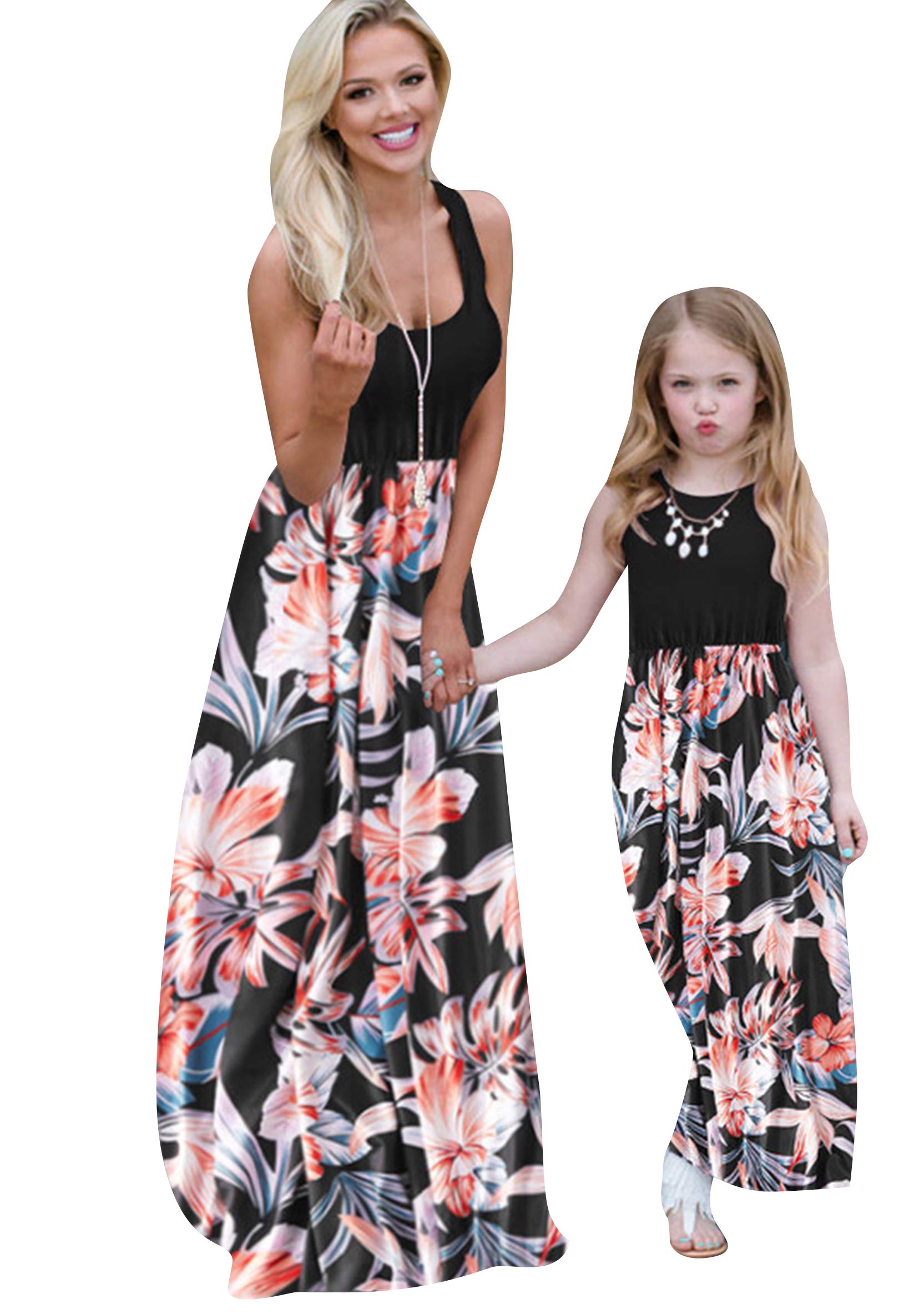Summer Cute Mommy and Me Boho Striped Chevron Maxi Dresses