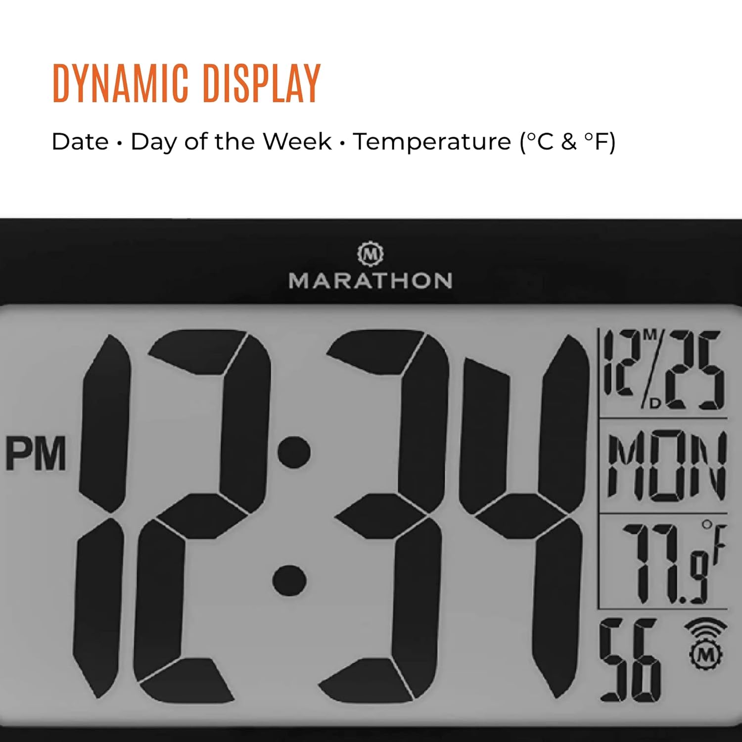 Dynamic display showing date, day of week, and temperature