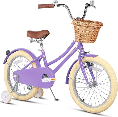 Miniatura 32 de Glerc Little Molly - Bicicleta de crucero retro para niños de 2 a 13 años de edad con cesta de mimbre y ruedas de entrenamiento/soporte, varios