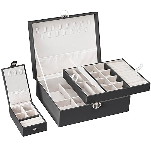 Miniatura 5 de Joyero organizador para mujeres y niñas, 2 en 1, cajas de joyería y organizadores, caja organizadora de joyas grande para anillos, pulseras,