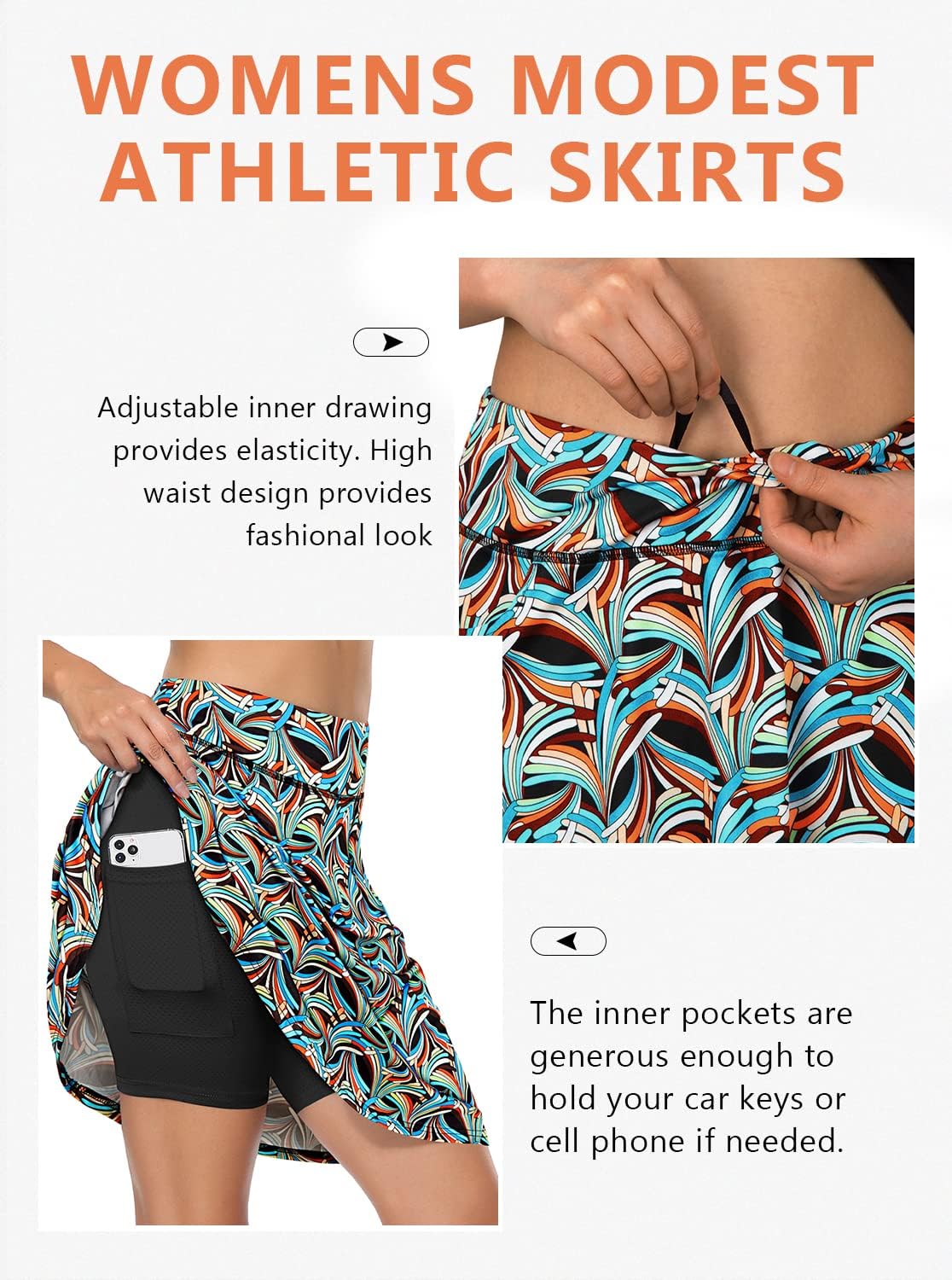 Fulbelle Golf Skorts Skirts for Women with 3 Pockets 20" Knee Length High Waisted Skorts - Image 4