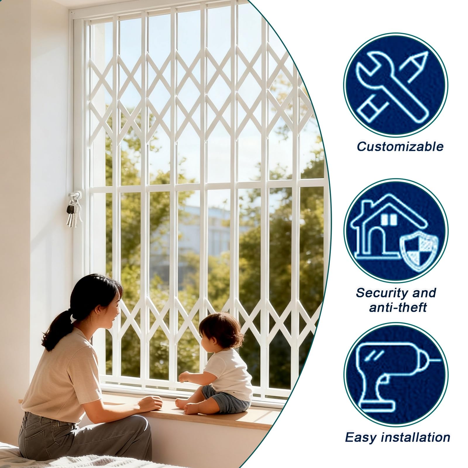 Recinzioni di sicurezza e inferriate antifurto, protezioni for ringhiere di balconi e finestre pieghevoli for impieghi gravosi, for la sicurezza dei bambini in casa(W35.4xH43.3"90X110CM)