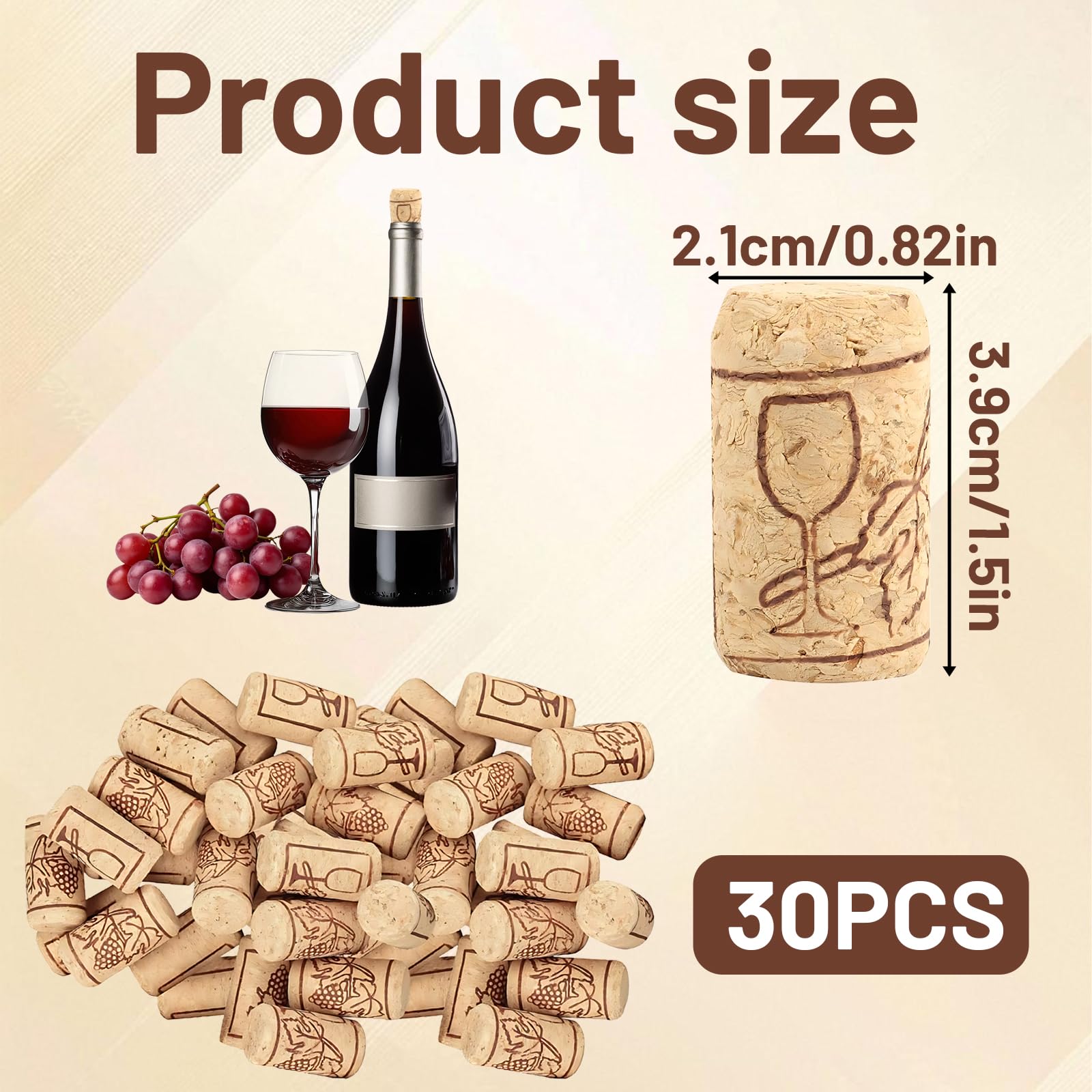 Corchos naturales para botellas 30 unidades 21x39 mm tapones de vino tinto para manualidades decoración y conservación doméstica