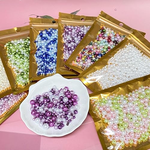 Miniatura 5 de Tingoons Cuentas de perlas mixtas de 30 a 0.315 in, perlas redondas sueltas de satén, cuentas de plástico para hacer joyas, aretes, pulseras,