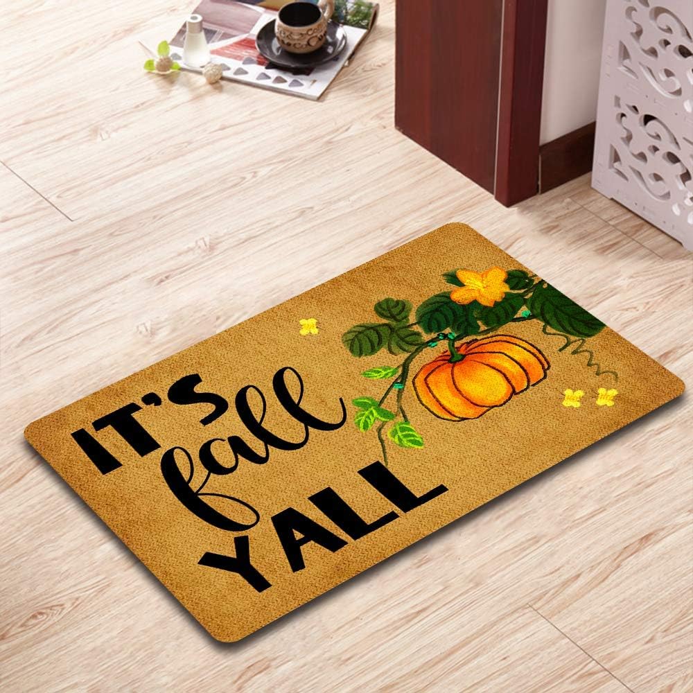 It's Fall Y'all Doormat Pumpkin Welcome Doormat Funny Doormat Sayings Front Door Mat Rubber Non Slip Backing Funny Welcome Mat Indoor Outdoor Rug 23.6 in(W) X 15.7 in(L)