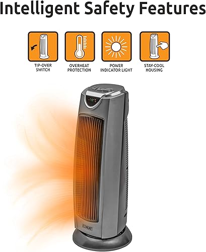 Miniatura 5 de Calentador de espacio oscilante de cerámica con termostato ajustable, doble configuración de calor y ventilador, carcasa para mantenerse fresco,