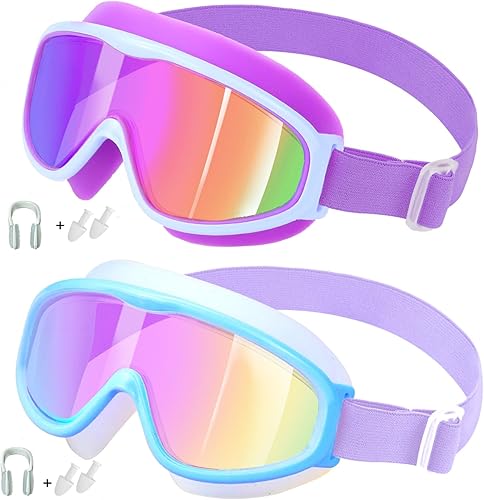 Miniatura 16 de Vvinca Gafas de natación para niños con correa de tela cómoda, visión amplia, antivaho, UV, sin fugas, para 3-14 años 03-azul y rosa,01-verde y