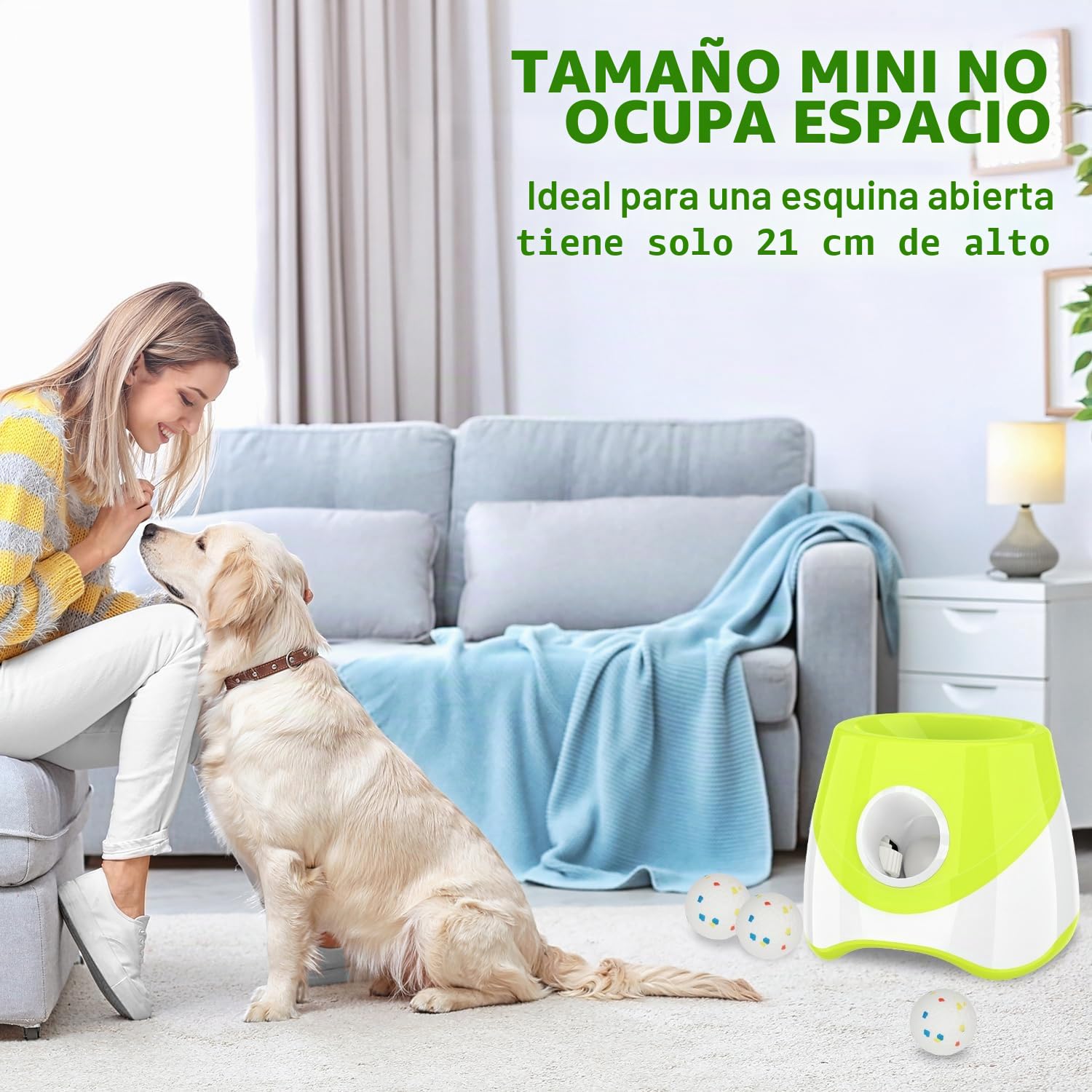 Máquina lanzadora de pelotas para perros, lanzador automático de pelotas con 3 distancias de lanzamiento de 6 a 14 m, juguete interactivo para perros pequeños, interior y exterior, con 3 mini