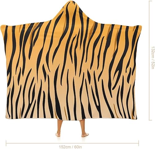 Miniatura 2 de Tiger Orange Stripped Skin Hooded Blanket Soft Warm Throw Blanket Wearable Robe Cloak Cape