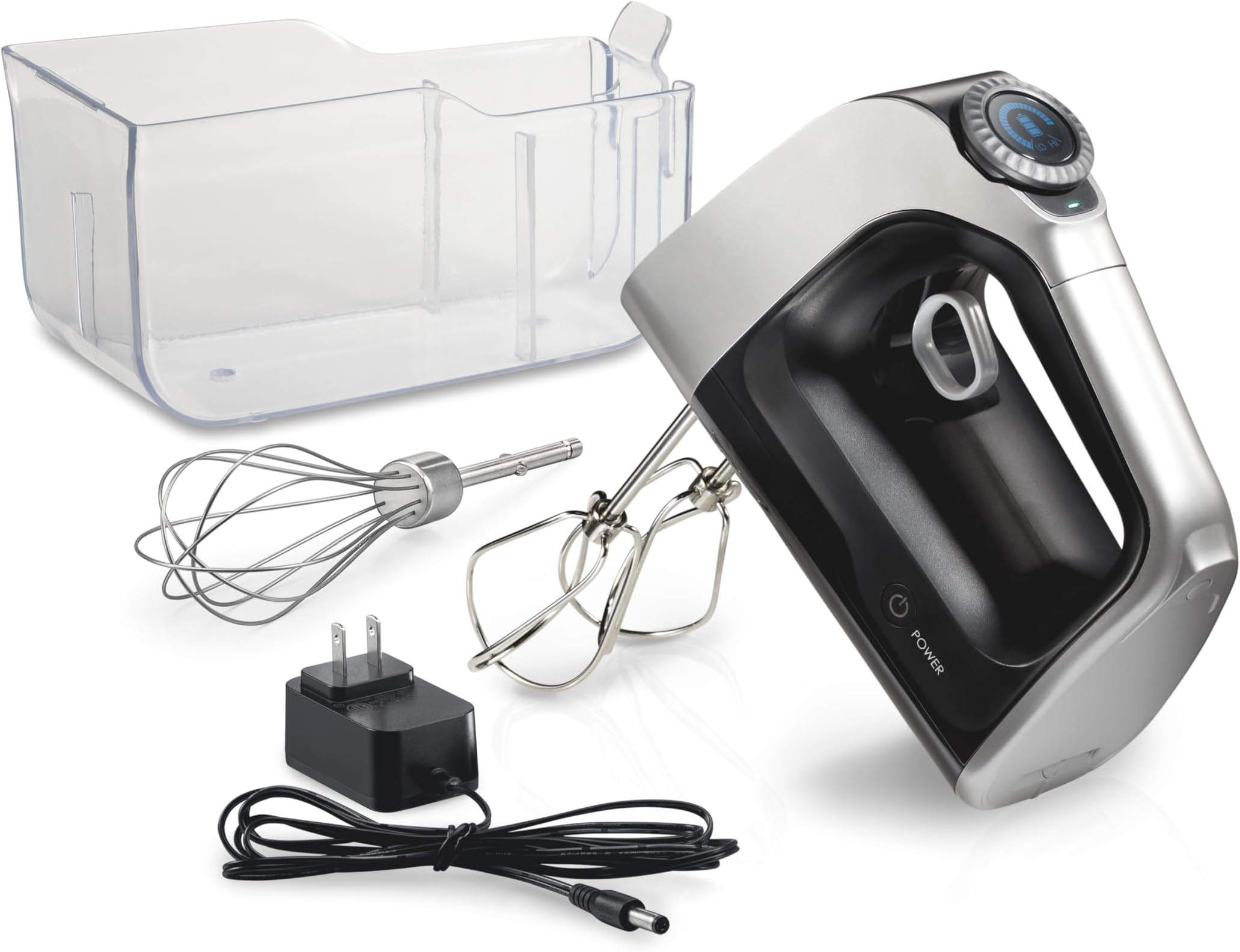Cordless Electric Hand Mixer with Infinite Speed Control, Powerful DC Motor for Effortless Mixing, Quick Recharging, LCD Screen, Whisk, Storage Case, Black (62673)