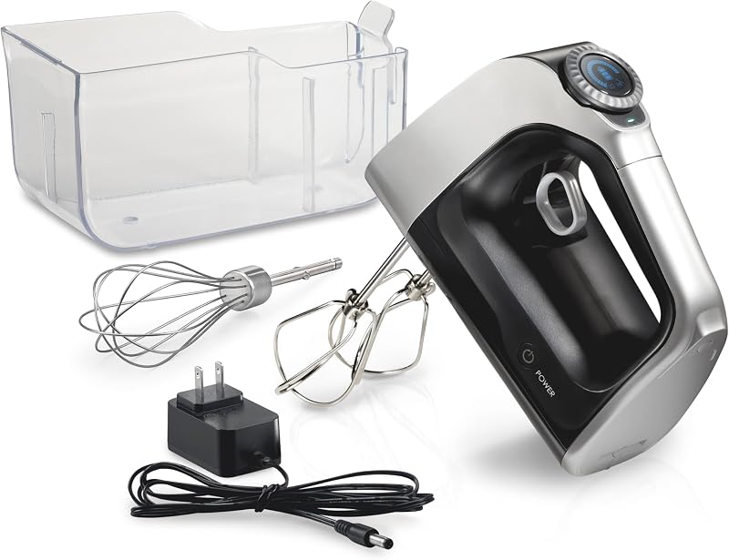Cordless Electric Hand Mixer | Infinite Speed Control | Powerful DC Motor | Quick Recharging | LCD Screen | Whisk | Storage Case | Black | 62673