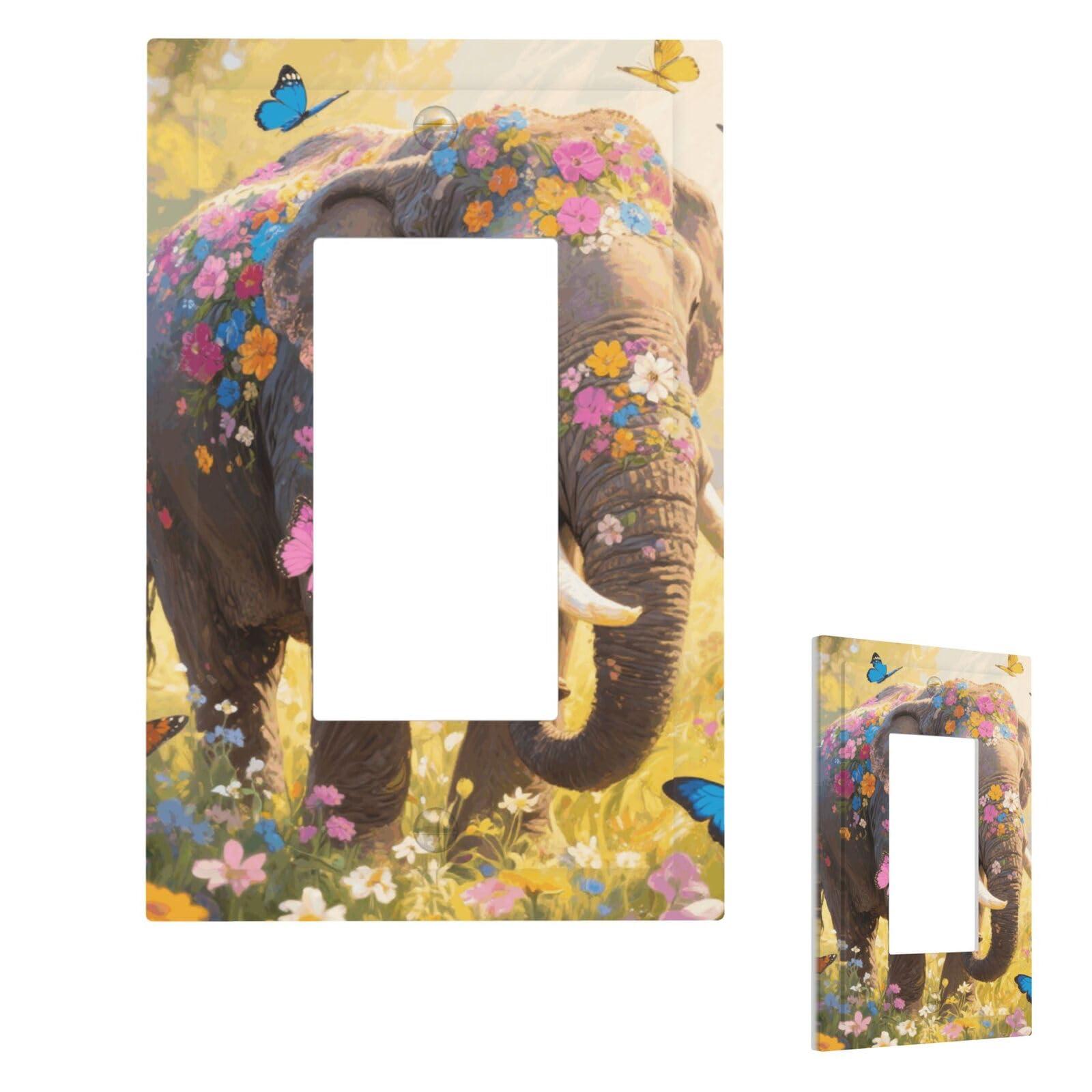 Butterfly Elephant Wall Plate Cover Modern Decorative 1 Gang Light Switch Cover Unbreakable Receptacle Outlet Covers For Living Room Bedroom Home Decor 1 Gang