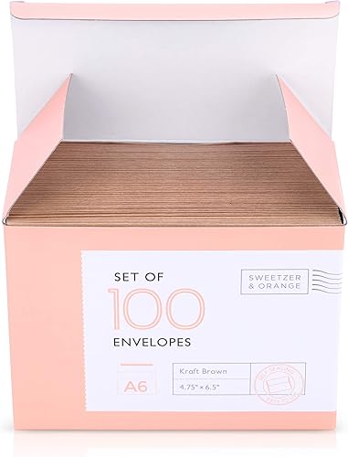 Miniatura 3 de Sweetzer & Orange Sobres A6 para tarjetas de 4 x 6 pulgadas. (100 con caja). Sobres marrones autosellados. Sobres de papel kraft liso de lujo de