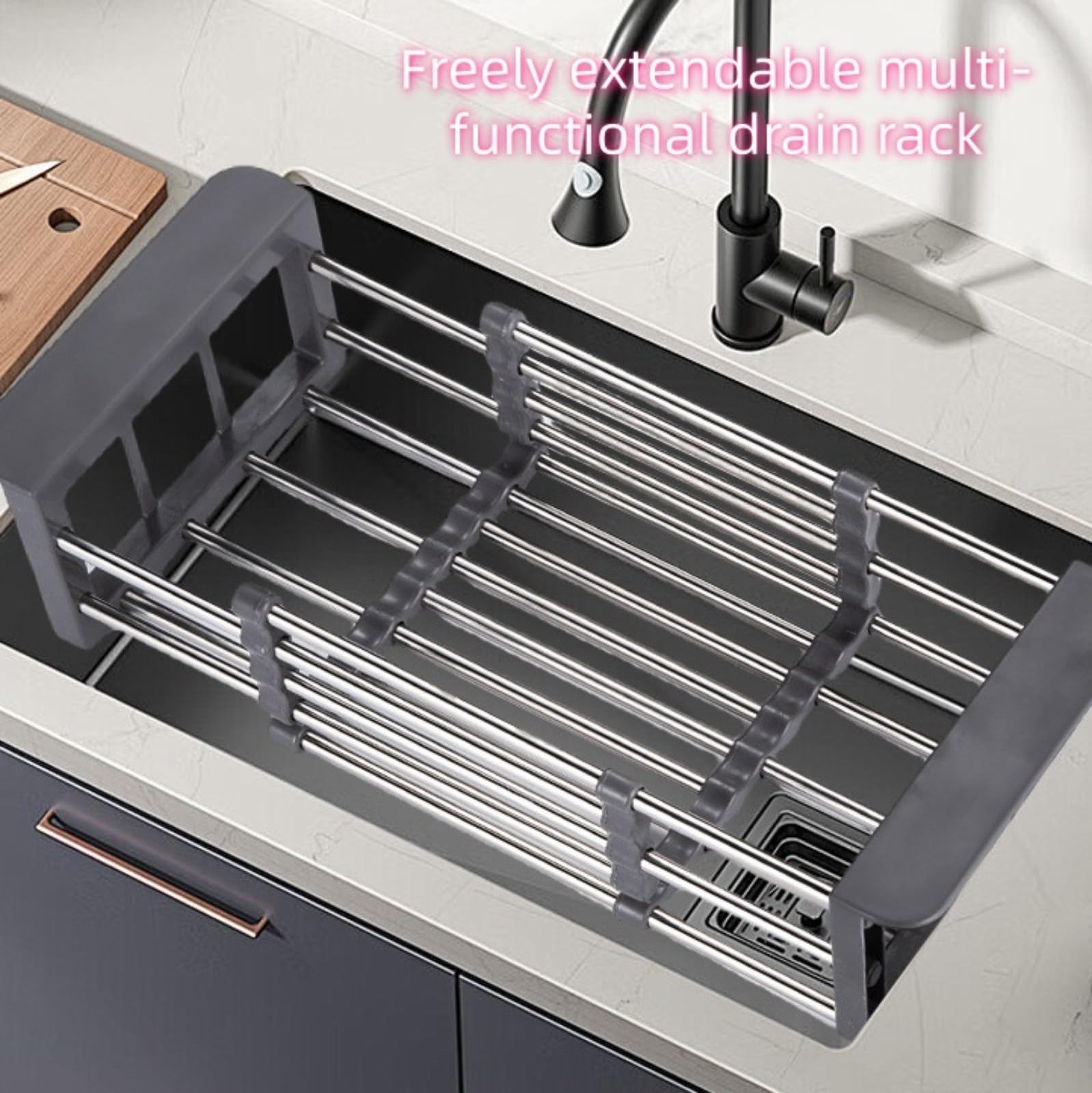 Rejilla de Secado de Platos sobre el Fregadero, colador de Fregadero de Acero Inoxidable retráctil Cesta de Drenaje telescópica Estante de Cocina Cesta de Drenaje Organizador