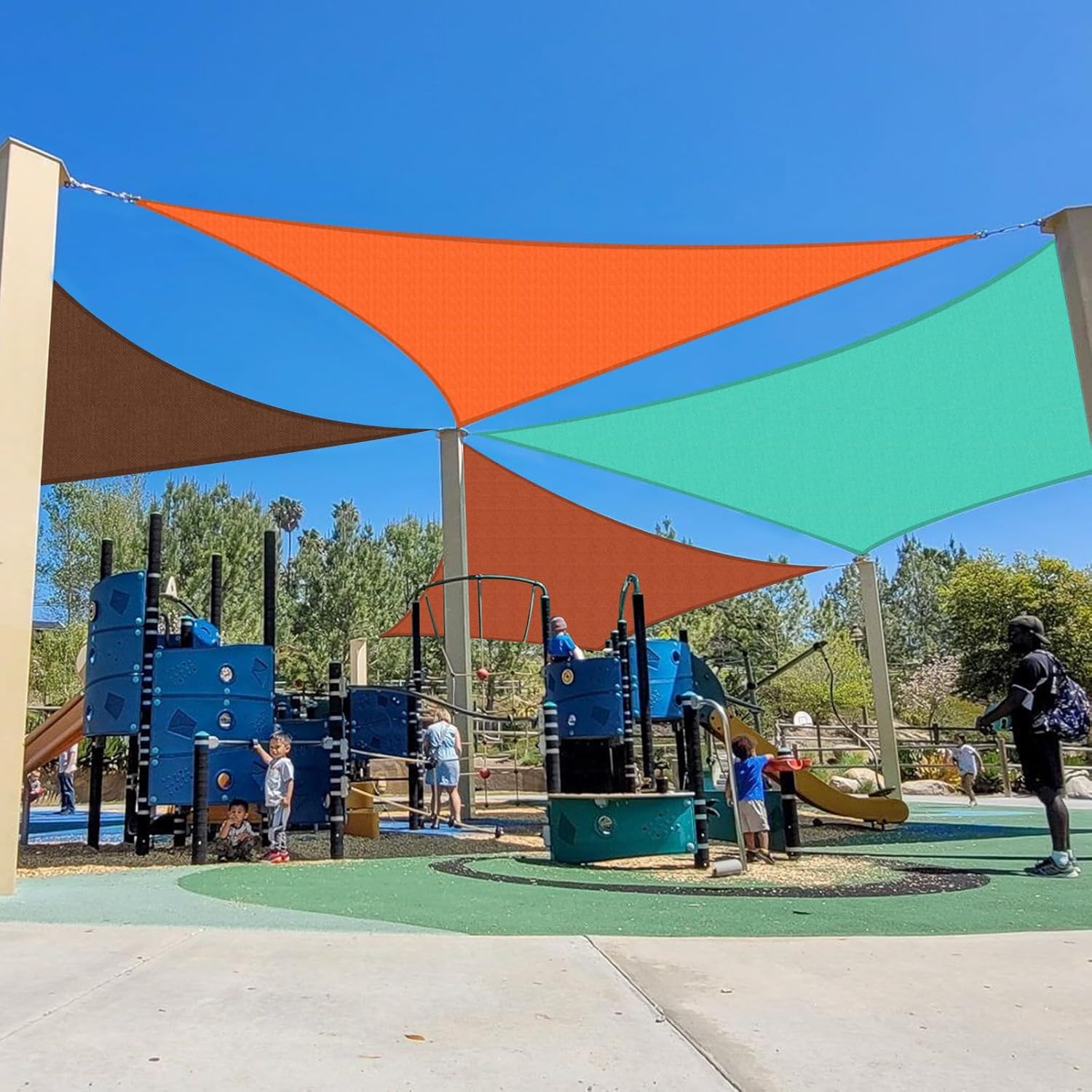 Terylene Waterproof Sun Shade Sail UV Blocker Sunshade Patio Equilateral Triangle Knitted 220 GSM Block Fabric Pergola Carport Awning 6'5'' x 6'5'' x 6'5'' in Color Lake Blue