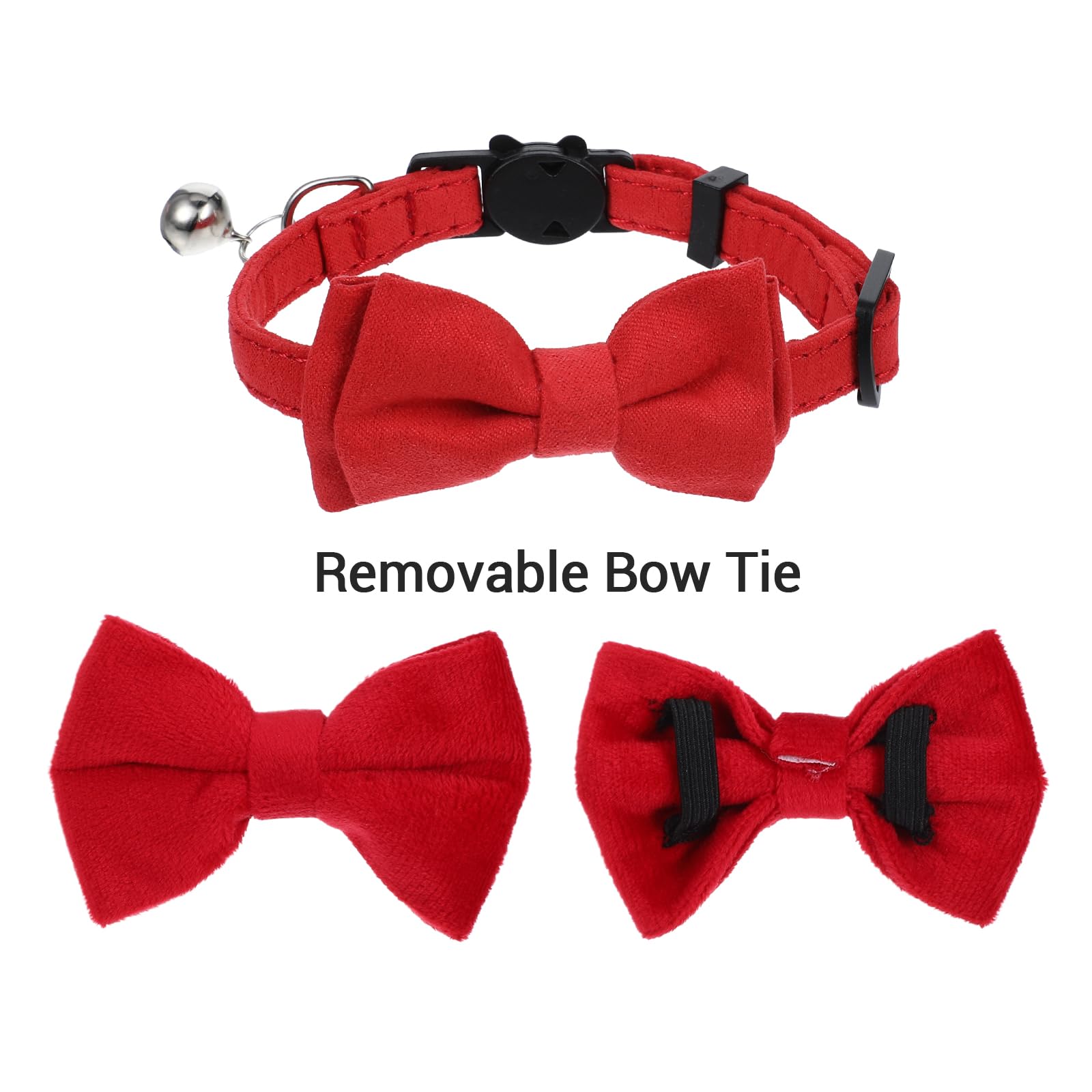 2pcs Velvet Bowtie Cat Collar with Bell, Adjustable Breakaway Cat Collars Kitten - Image 4