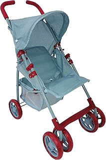Baby Doll Stroller for Toddler Girls & Big Kids 6-8 Years Old | 28â€ Baby Stroller for Dolls, Toy Baby Stroller with Cute Ligh Denim Fabric, Mesh Storage Basket, Canopy, Handle Grips, Swivel Wheels