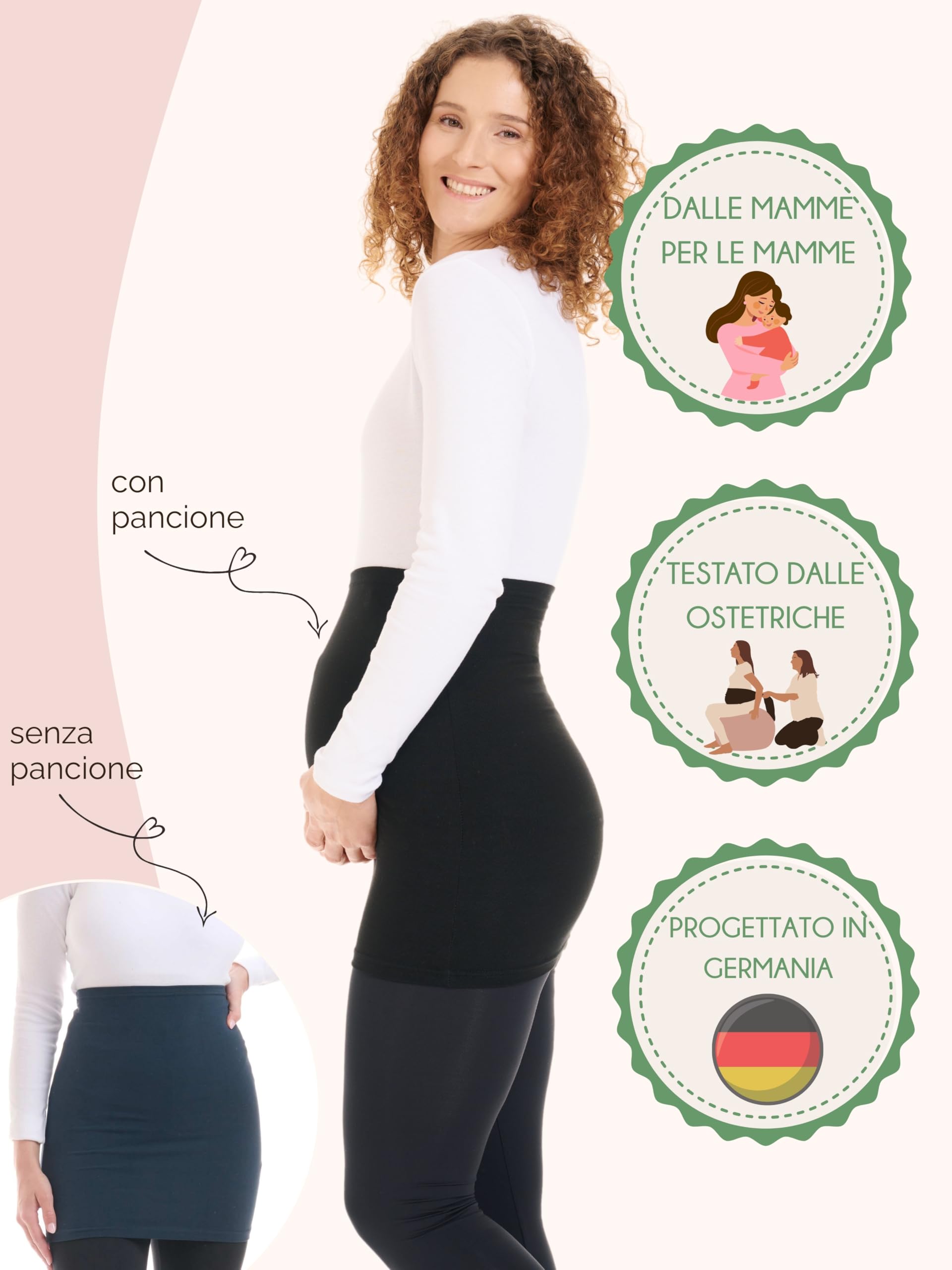 Fascia Premaman Herzmutter - 2 Pezzi Elastici Per Sostegno Gravidanza | Cintura Maternità In Cotone Comodo - Foto 3