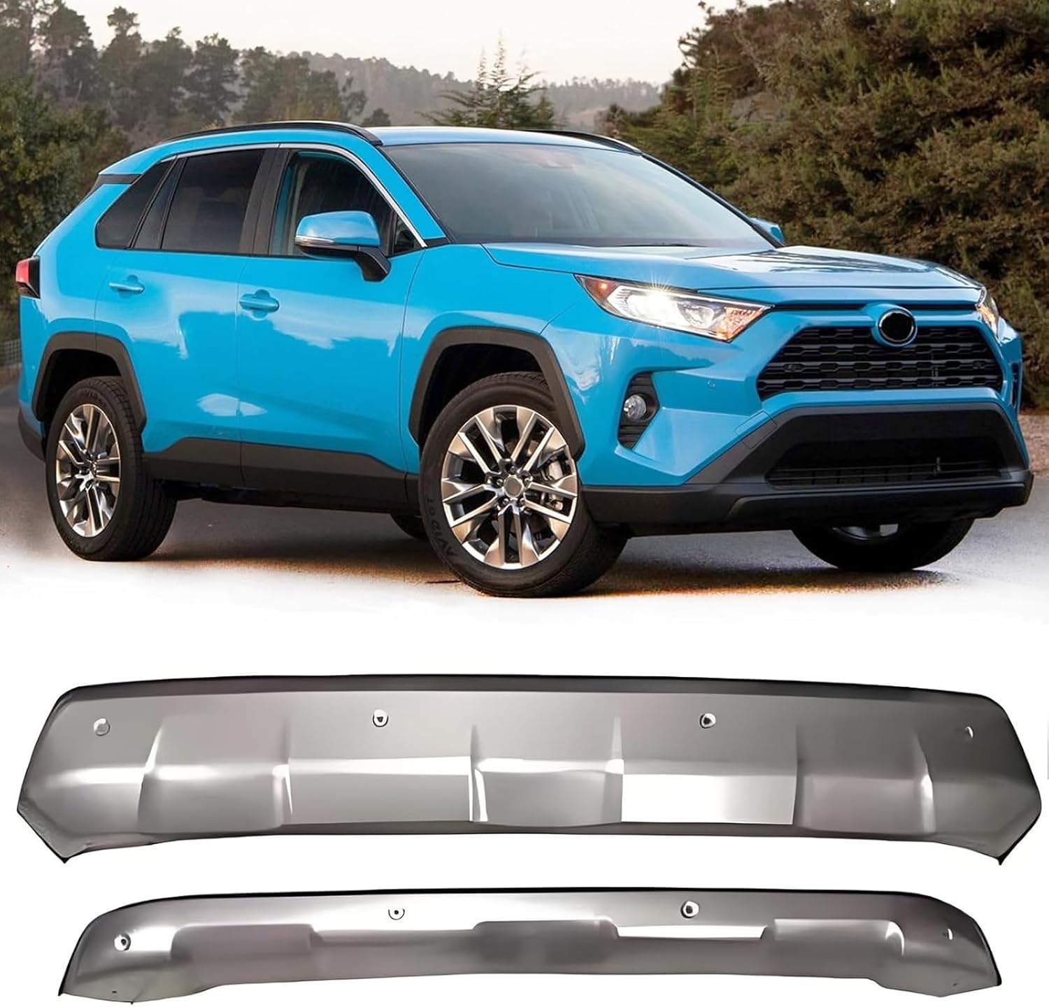 2Pcs Front Rear Bumper Guard Board Cover Skid Plate Bar Molding Trim Body Kit Fits for RAV4 RAV-4 2020 2021 2022 2023 2024 2025