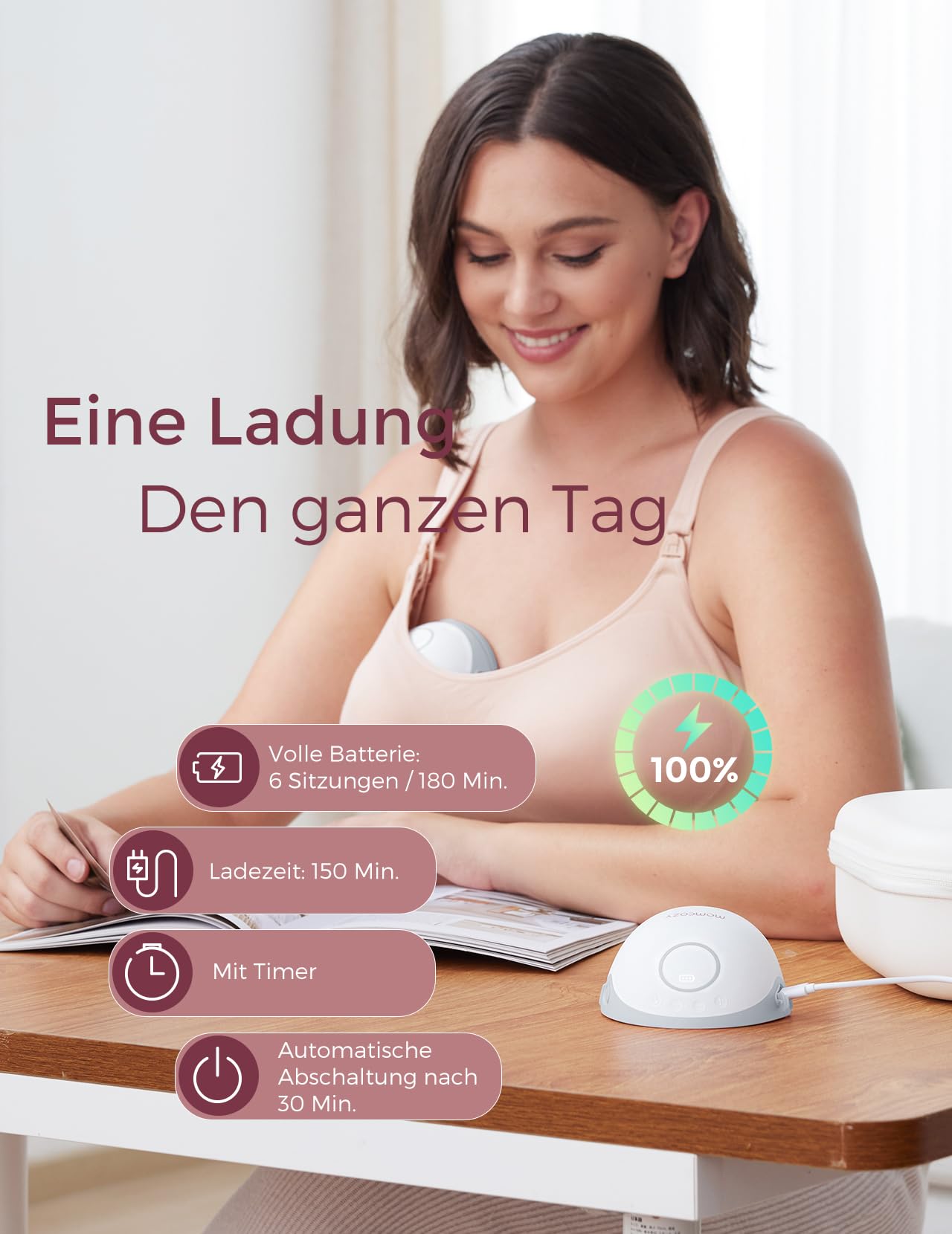 Momcozy M6 Mobile Style Milchpumpe Elektrische, handsfree 1 Pack Rot | tragbare Brustpumpen DoubleFit-Flansch, mehr Passform und Diskretion mit 3 Modi und 9 Stufen 24 mm Brusthaube