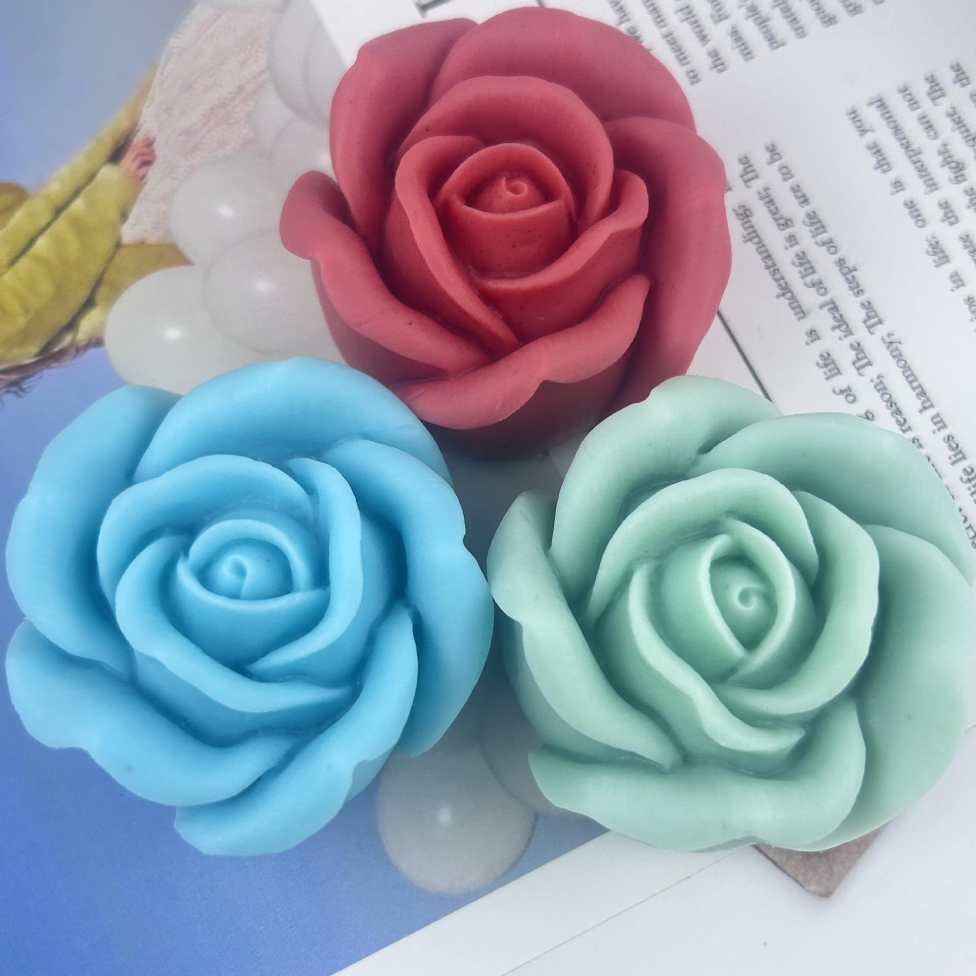 2 moldes para velas de flores, moldes de rosas grandes en 3D, moldes de jabón hechos a mano para fondant, jabón hecho a mano, barra de creación, cera, crayón, pastel, helado, arcilla, decoración