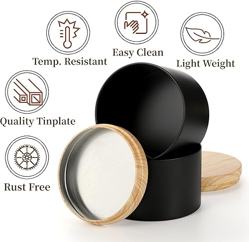 Miniatura 4 de Paquete de 24 latas de velas, tarros de vela negro mate de 8 onzas con tapas, recipiente de velas de metal para hacer velas, suministros de moldes