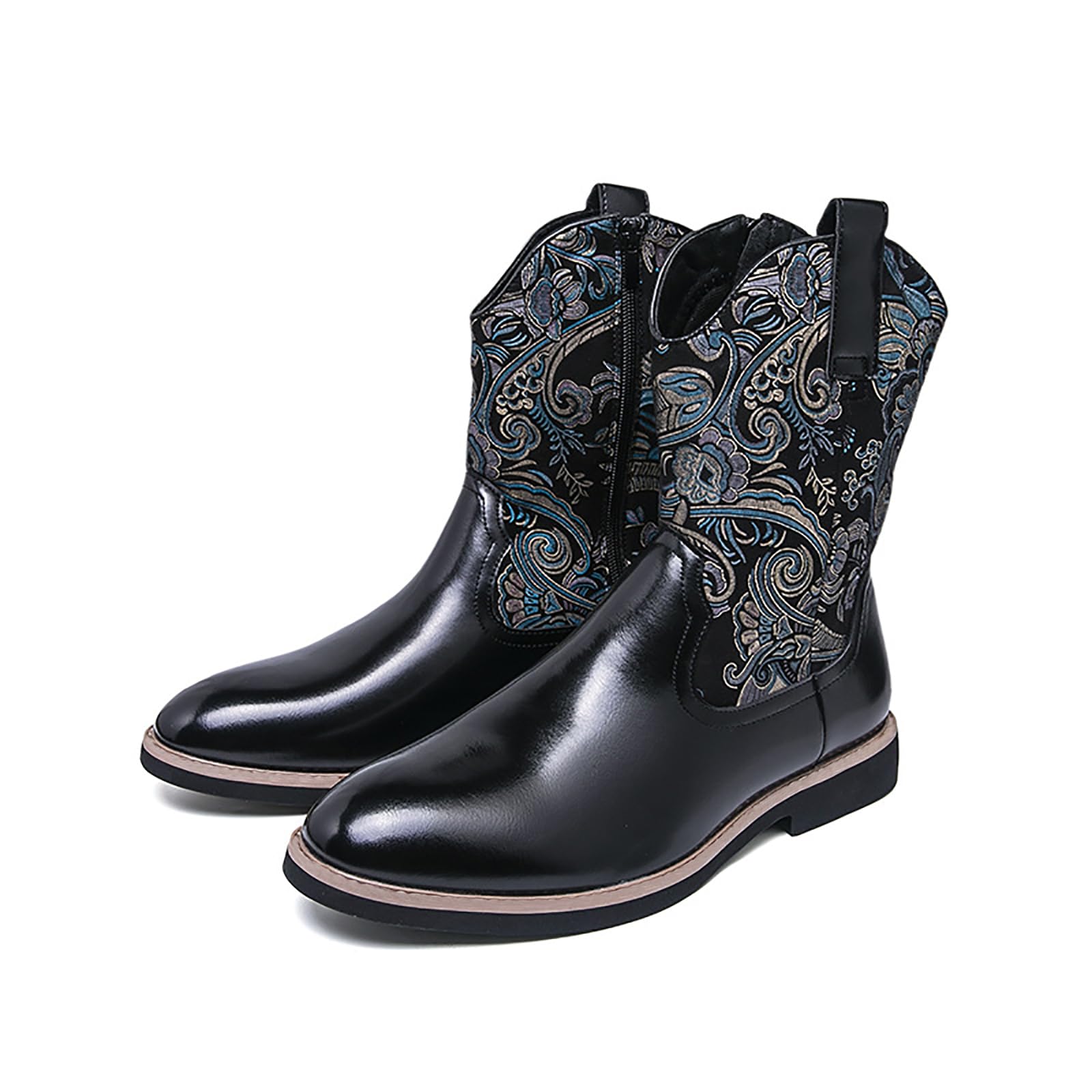 Stivali da Cowboy da Uomo Larghi Vintage A metà Polpaccio | stivali occidentali con ricamo a punta tonda tacco a blocchi stivali lunghi Scarpe da Equitazione Stile Country