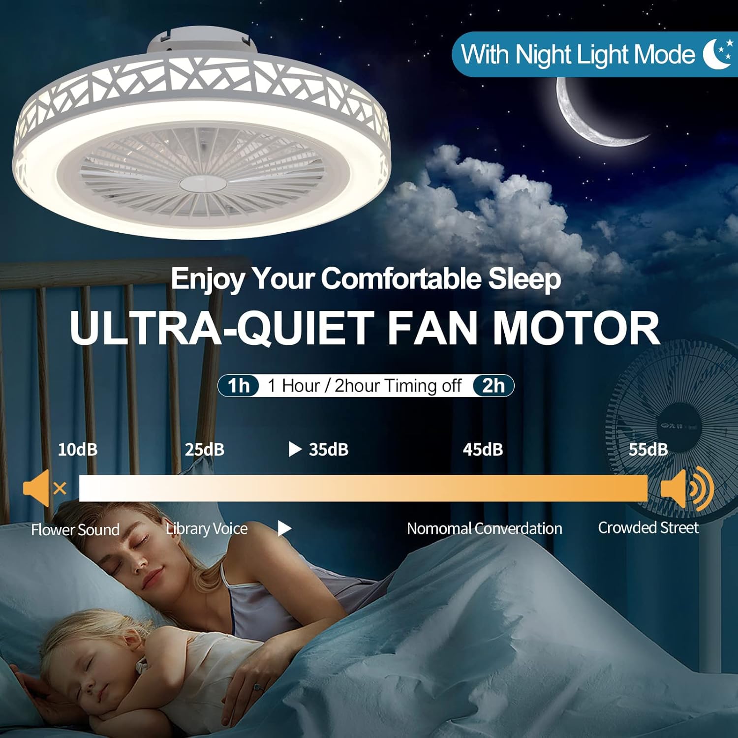 YUEGOO Modern Ceiling Light with Fans Remote Control Ultra Quiet Modern 6 Wind Speeds Changeable 3 Color Changing Lighting Fixtures Dimmable Fan Light for Living Room, Bedroom, Dining Room