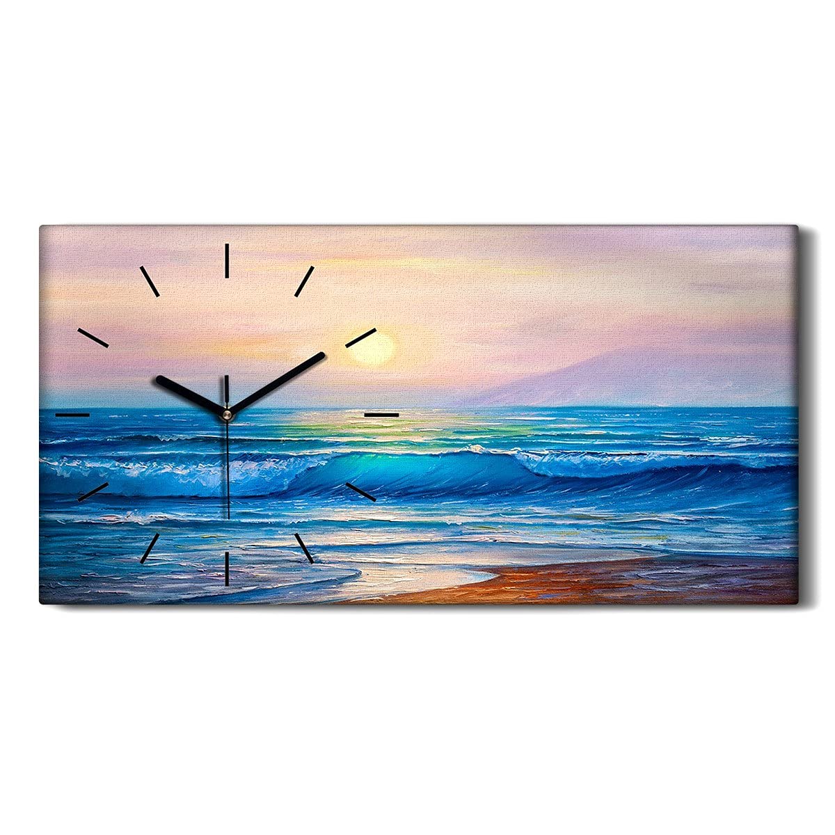 Horloge sur Toile 60x30cm Côte Sea Waves pour Salon et Chambre