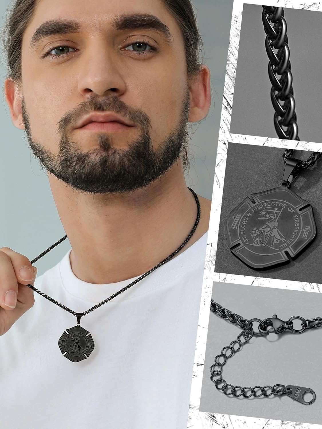 FaithHeart Saint Christopher/Florian/Sebastian Necklace for Men, Stainless Steel/18K Gold Plated St Christopher Necklaces Religious Amulet Pendant Christian Gifts for Men - Image 3