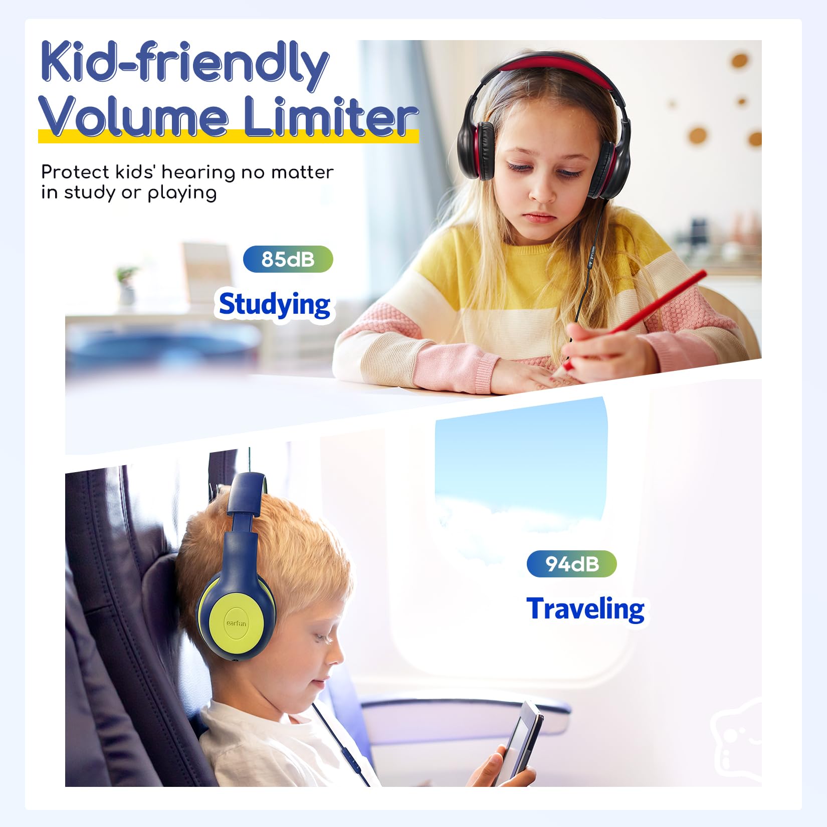 EarFun K1 Kids Headphones Wired with Mic, Volume Limit Headphones for Kids view 5