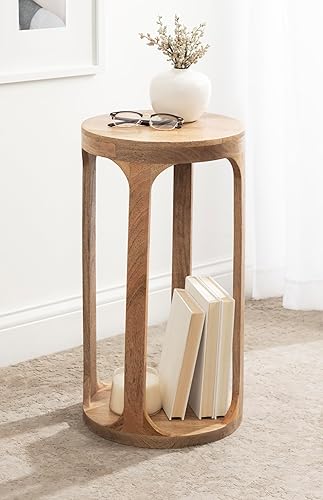 Miniatura 4 de Kate and Laurel Dahl - Mesa redonda de madera para bebidas 12 x 23 marrón natural mesa de pedestal circular de madera bohemia de transición para