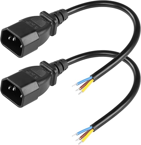 CERRXIAN 2 unidades de 1 pie IEC 320 C14 macho 3 pines con cableado abierto pelado, repuesto resistente C14 a cable desnudo, cable abierto Pigtail