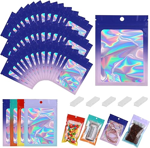 150 bolsas de Mylar a prueba de olores de 3.5 x 4.7 pulgadas para el almacenamiento de alimentos, bolsas resellables de Mylar degradadas con ventana