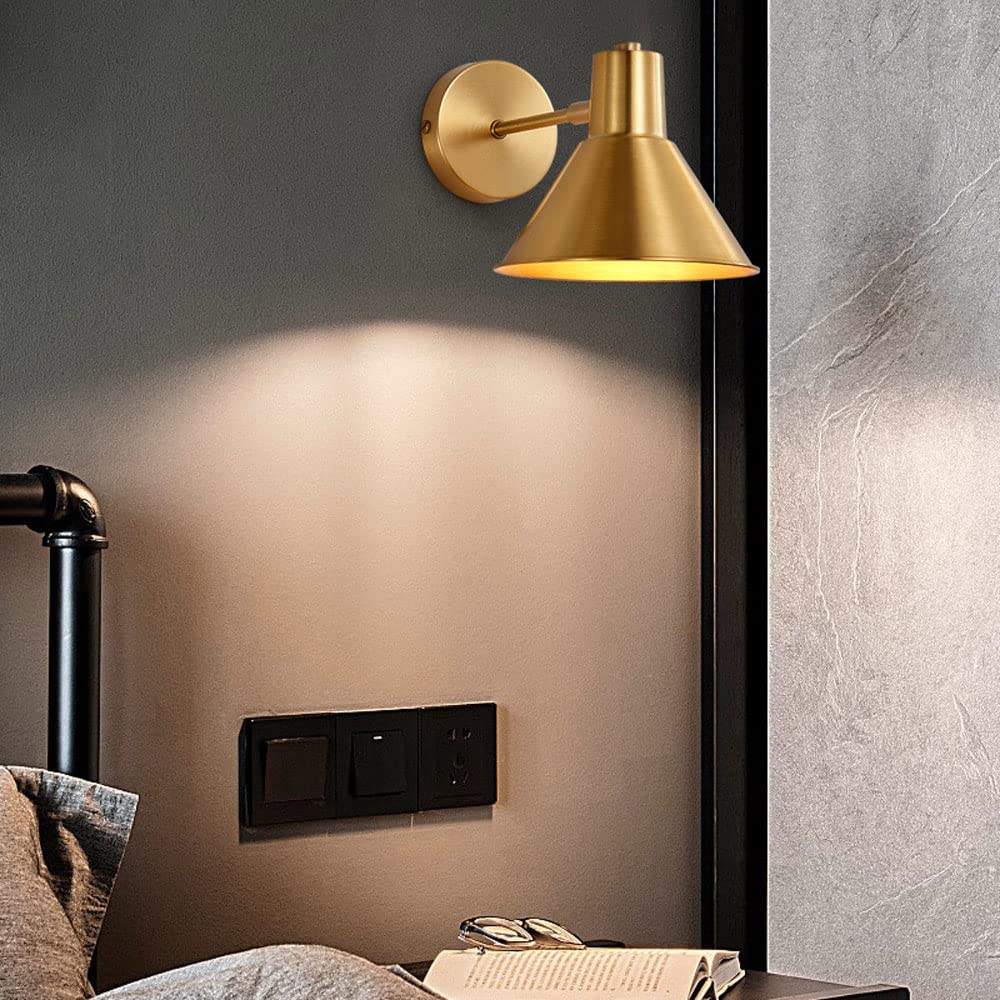 Mosiężna lampa ścienna do sypialni oświetlenie wewnętrzne lampka do czytania nowoczesna miedziana oprawa ścienna E27 zagłówek lampy do salonu, sypialni, gabinetu, przedpokoju