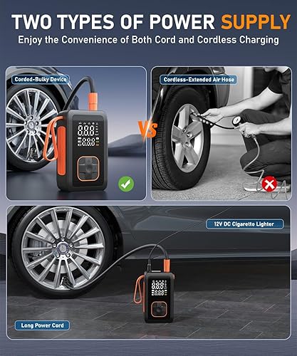 Miniatura 2 de Tire Inflator Portable Air Compressor, 150PSI & 3X Faster Cordless Air Pump for Car Tires with LED Light, Tire Pump with Cigarette Lighter Plug for