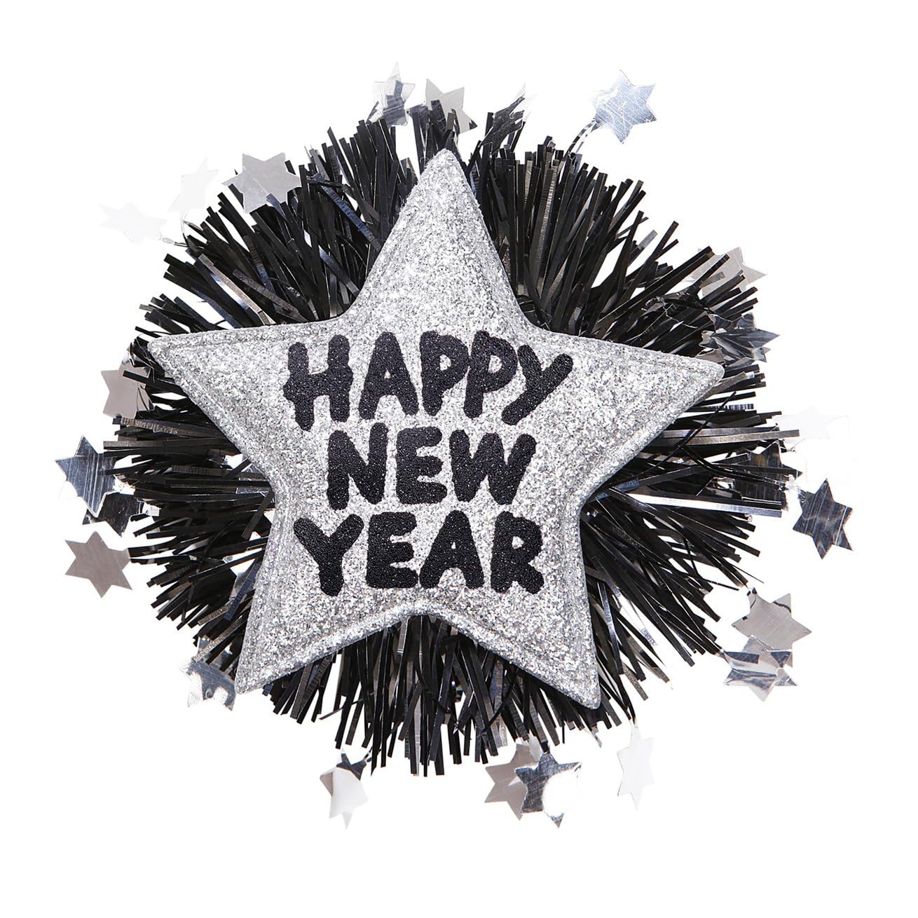 Widmann Brosche „Happy New Year“ – Glitzernder Stern-Anstecker, Rot/schwarz, Für Silvester & Mottopartys