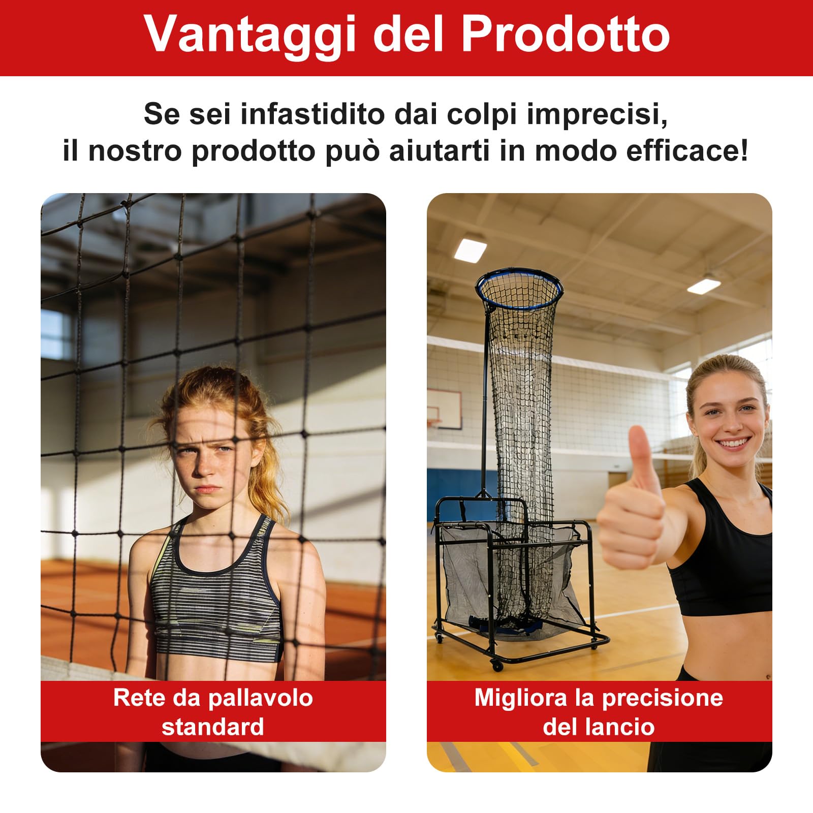 Set di allenamento per la pallavolo con ruote, rete di allenamento per la pallavolo regolabile con angolazione da 0° a 90° e altezza da 1,7 a 3,3 m, rete di esercitazione con rimbalzo