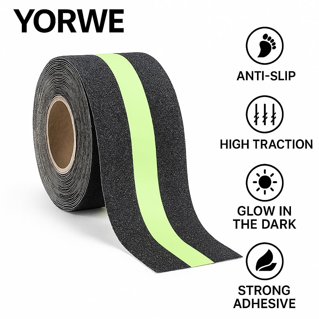 Yorwe Anti Slip Tape for Stairs Waterproof – Non-Skid Safety Gripper Tape for Home Steps, Glow in the Dark Floor Stickers, Anti Skid Tape for Tiles, Surface, and Bat (50MM x 5 Meter) - Image 7 thumbnail