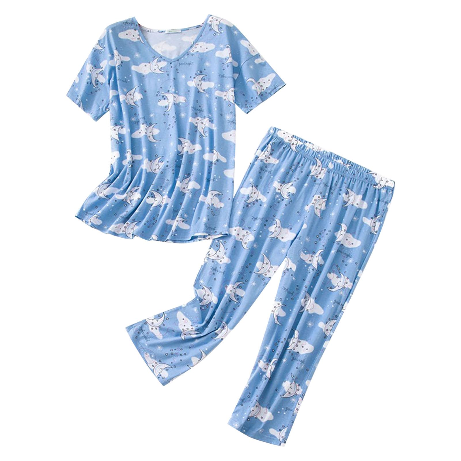 7 Piece Pajama Set for Women Women Summer Comfortable Leisure Home Clothing Round Neck Short Sleeved Cropped Pants Pajamas Set 143 Girl Slippers