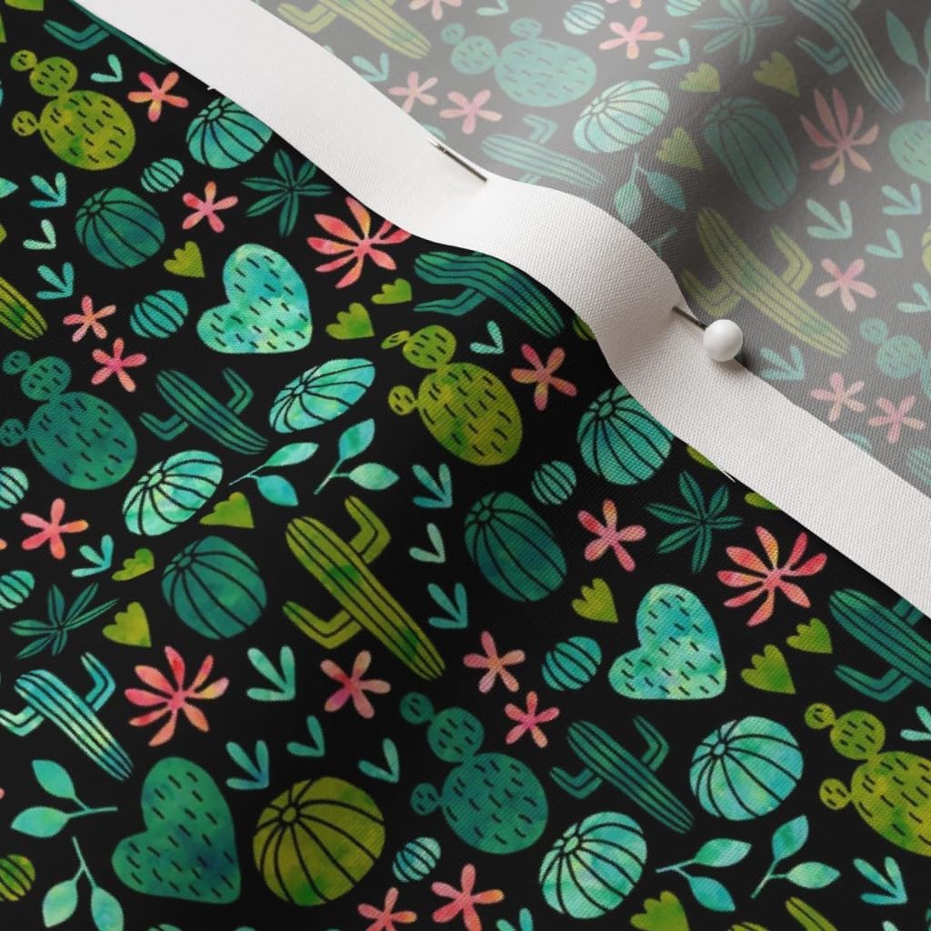 Spoonflower Fabric - Cacti Watercolor Black Mini Cactus Succulent Desert Nature Printed on Cotton Poplin Fabric by The Yard - Sewing Shirting Quilting Dresses Apparel Crafts