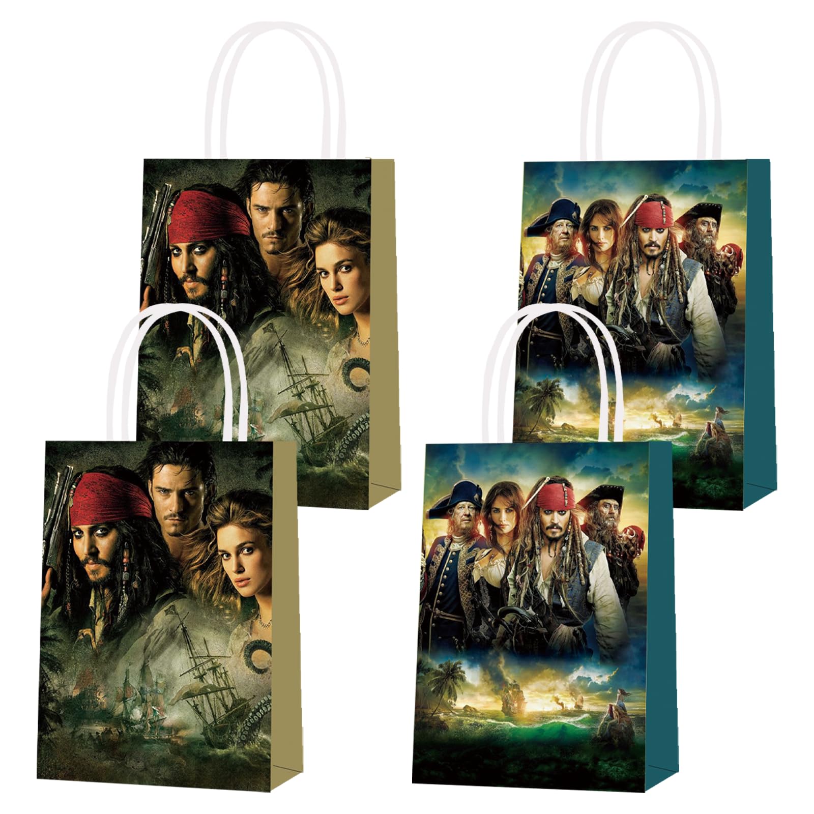 AXUIUVXZ 16 Pieces For Pirates of the Caribbean Birthday Party Supplies Paper Gift Bags, Kraft Paper Party Favor Bags Bulk with Handles for Kids Birthday,Baby Shower, Inches