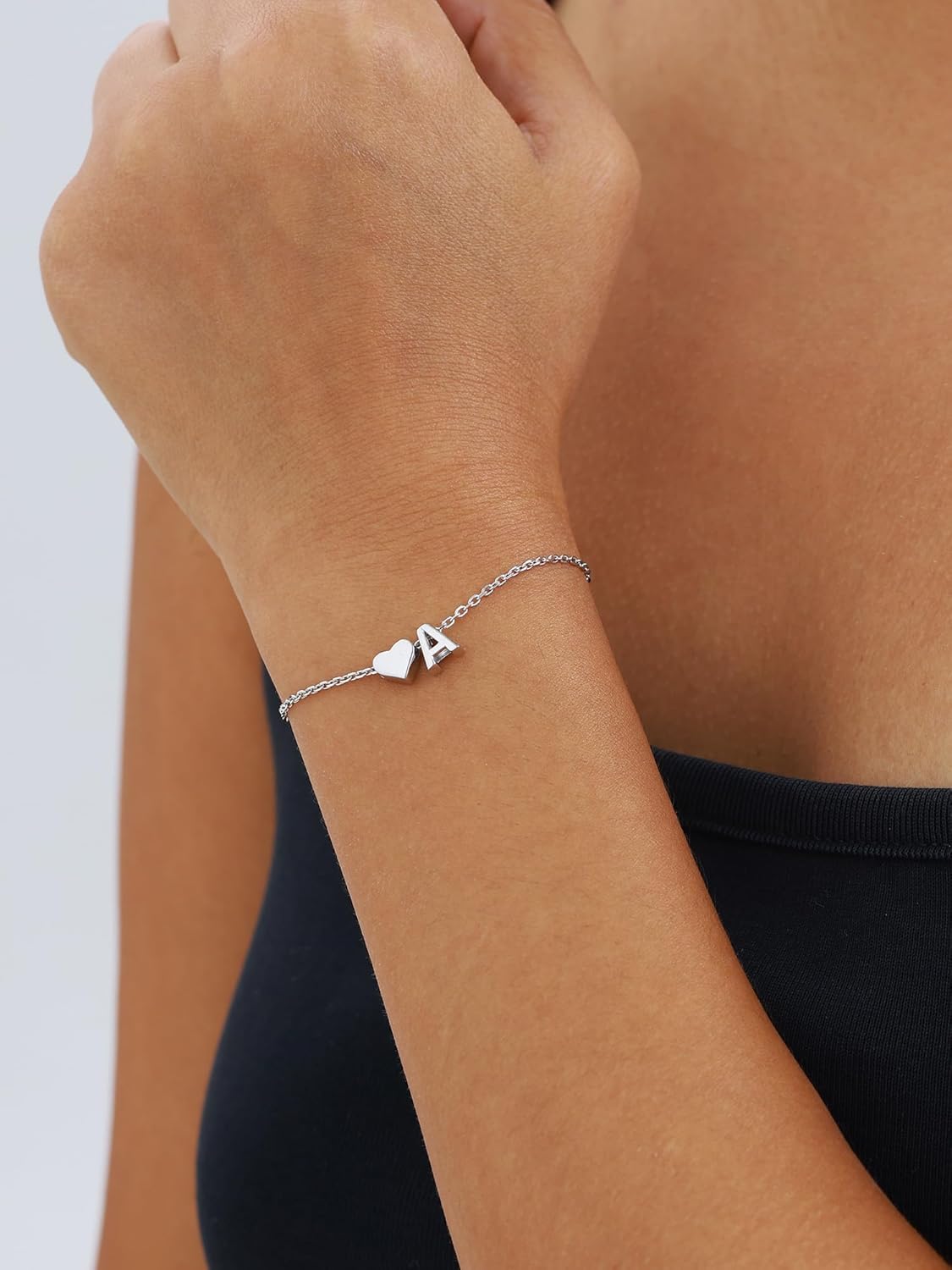 ChicSilver Sterling Silver Initial Bracelet Letters Personalized Heart Bracelet Hypoallergenic Dainty Bracelets for Women - Image 2