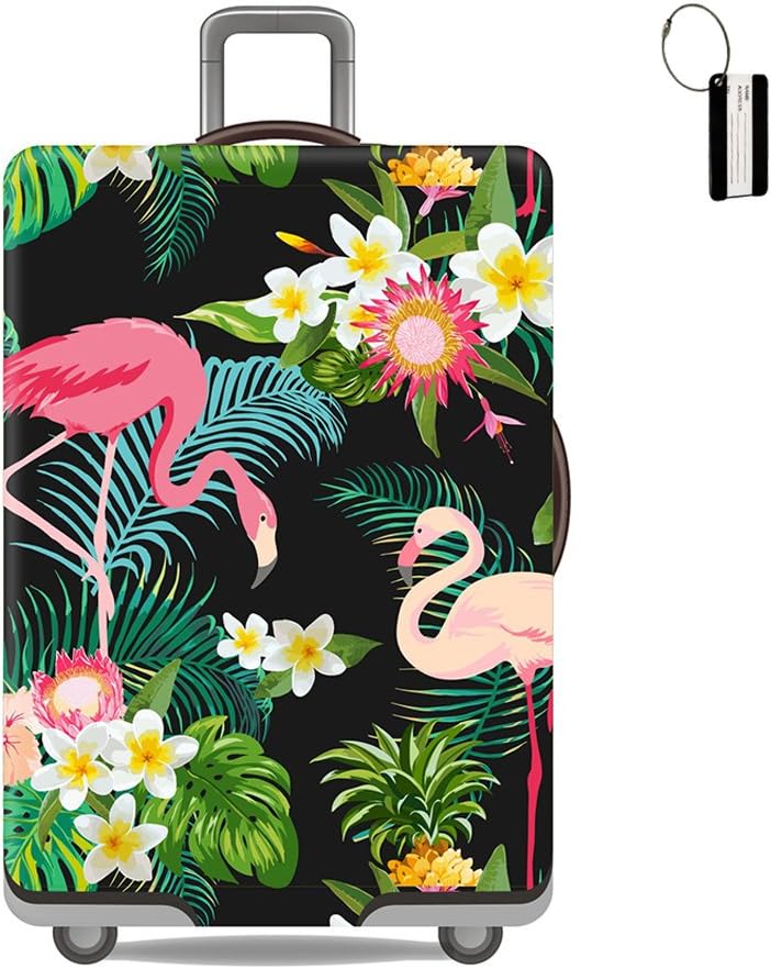 Travel Luggage Cover Suitcase Protector Flamingos Bag & Luggage Tag Fits 18-32 Inch Luggage (M(22-24 inch luggage), Flamingos)
