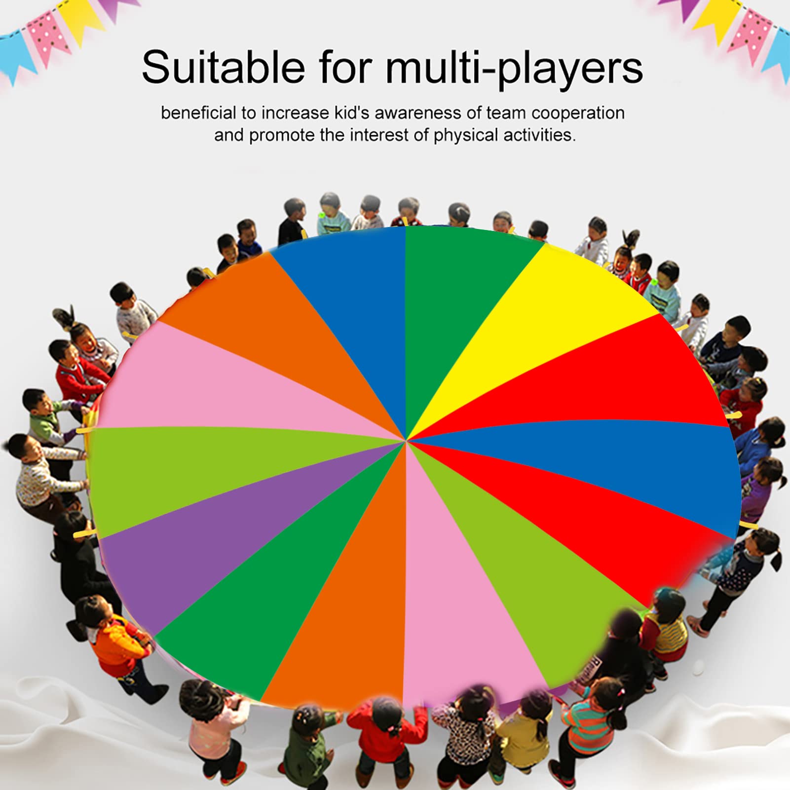 Mehrfarbiger Regenbogen-Fallschirm für – 6 M Langes Outdoor-Spiel für Verbesserte Teamarbeit und Körperliche Entwicklung – Langlebiges Oxford-Stoff-Spielspielzeug für (6M / 19,69ft)