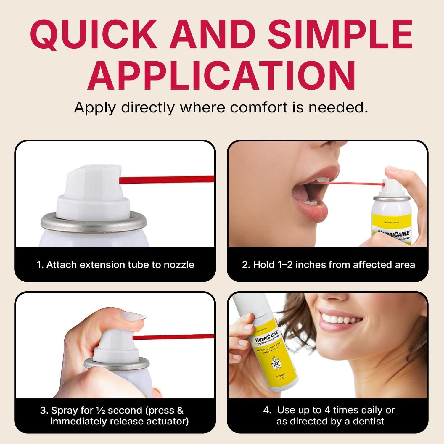 HurriCaine 20% Benzocaine Oral Pain Relief Spray, Fast-Acting Topical Anesthetic for Quick Comfort, Adults and Kids 2+, Wild Cherry, 2 oz
